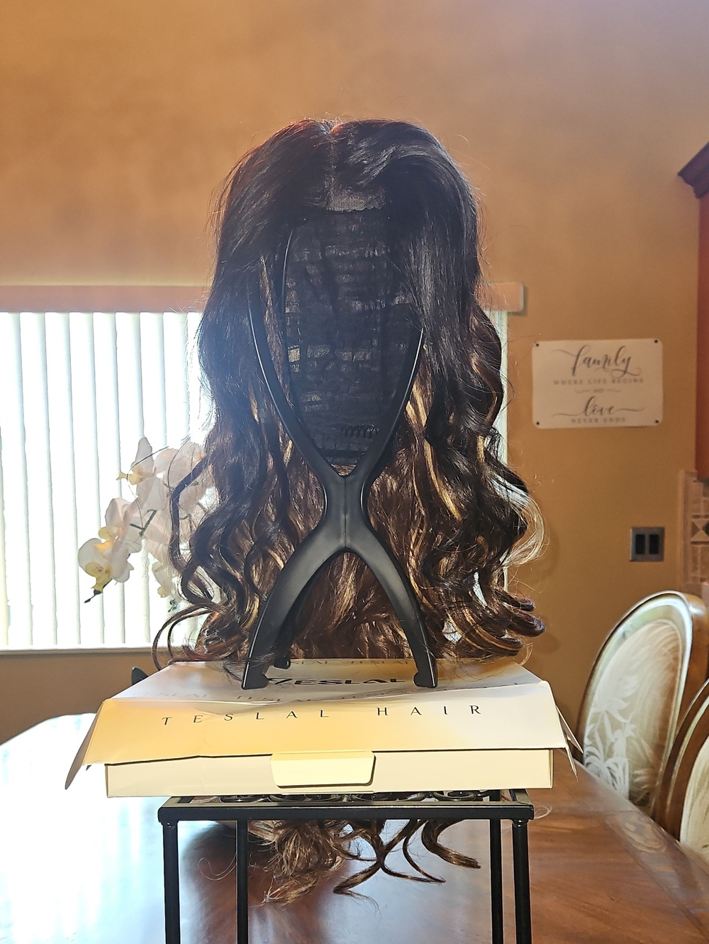 Women’s Wavy Lace Front T-part Wig in Dark Brown With Blond Highlights